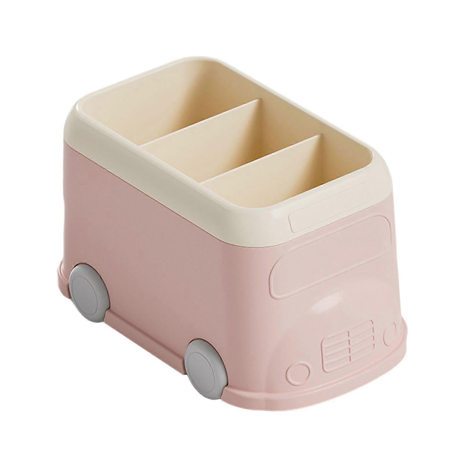 Desktop Pen Holder 3 Compartments Large Capacity Cute Bus Shape Multifunctional Office Supplies Stationery Pencil Organizer Container Storage Box
