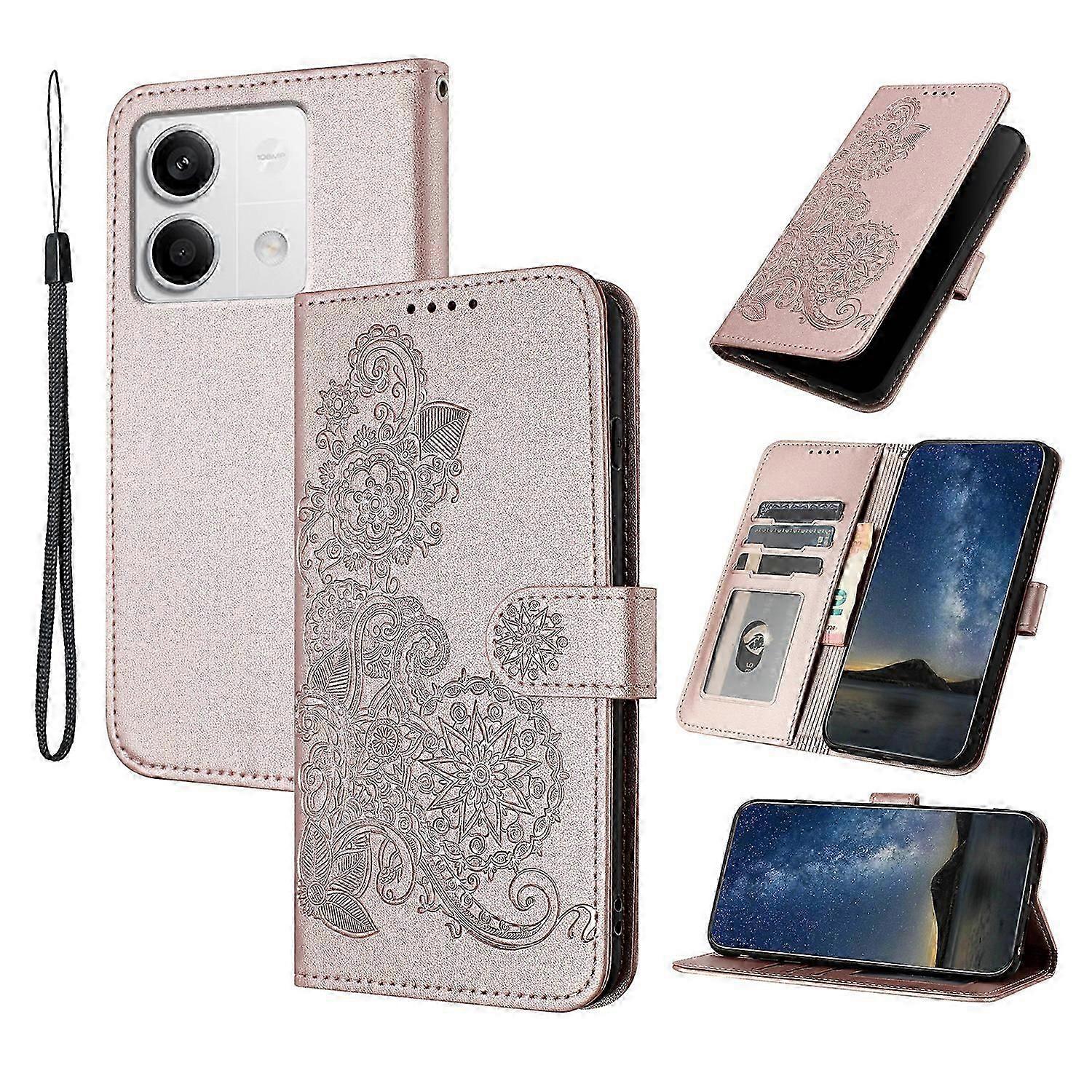 YX0050 For Xiaomi Redmi Note 13 4G Wallet Case Flower Pattern Imprinted Leather Phone Cover