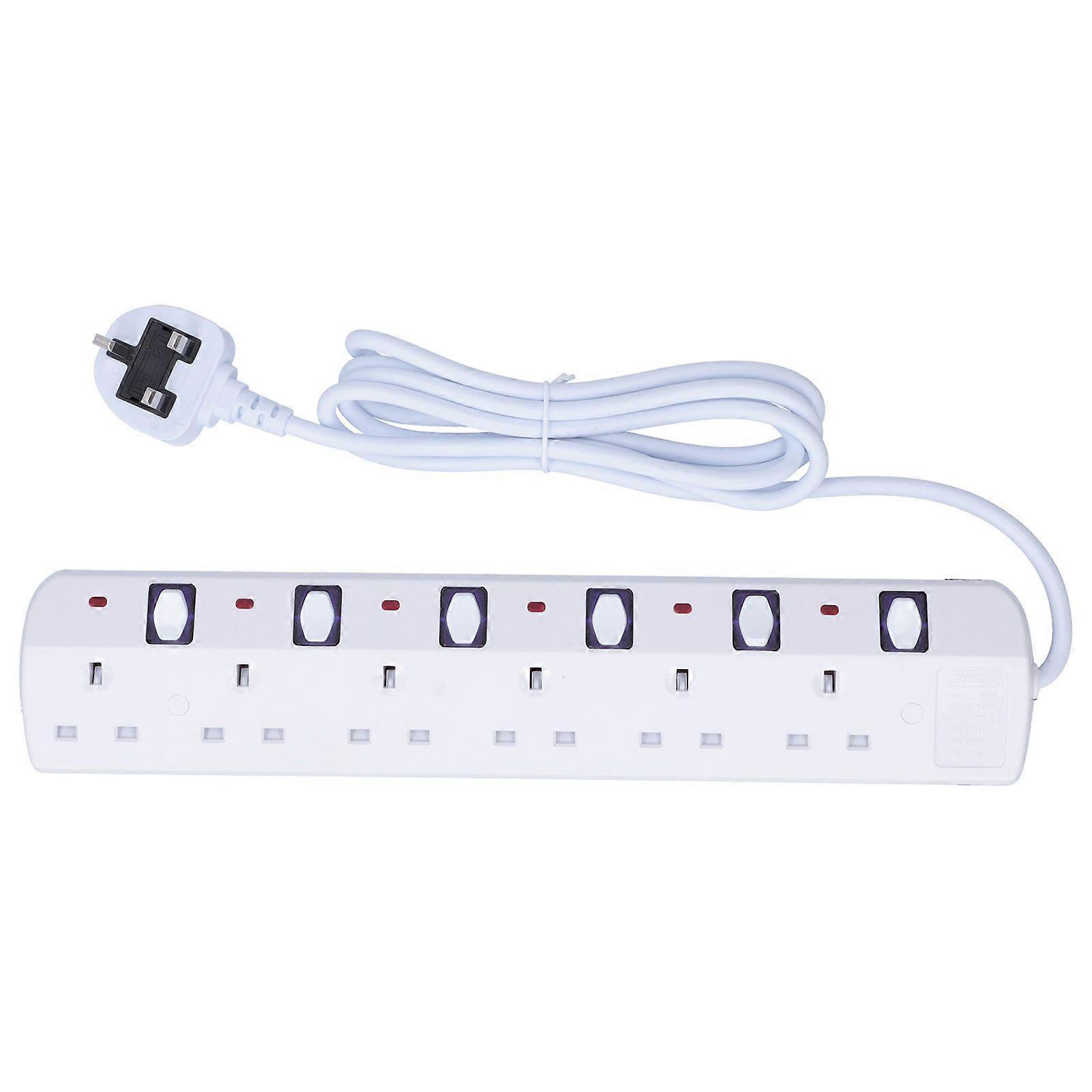 6 Electrical Outlet Extenders Multi Plug Power Strip Charging Tower   13A with 2M/6.6ft Cable