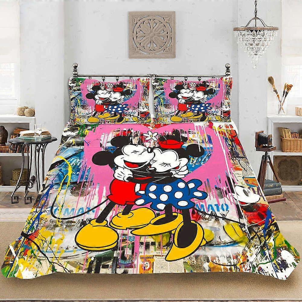 v496 Bed Sheets Mickey Mouse Hugs Happily  Quilt Duvet  Cover Set Pillow case Print3-Piece Bedding Set (1 Duvet Cover + 2 Pillow Shams) y496