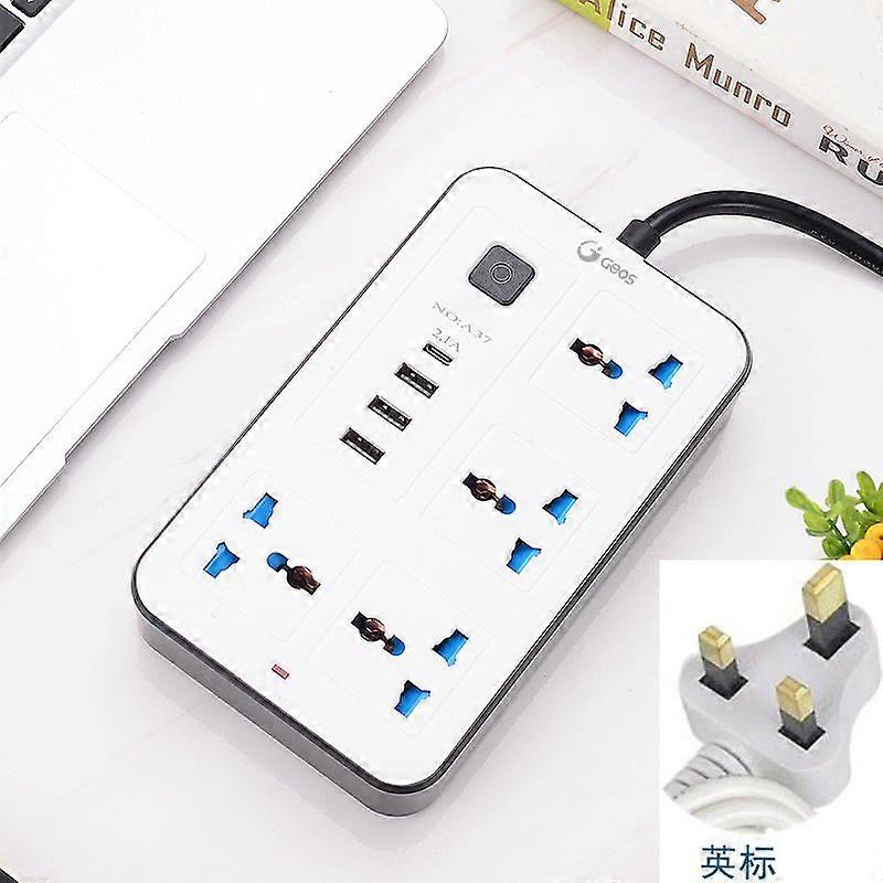 Universal Extension Cord with 4 Power Socket/3 USB Slots 2 Meters 4 Way Universal Multi Plug Extender for Home/Office