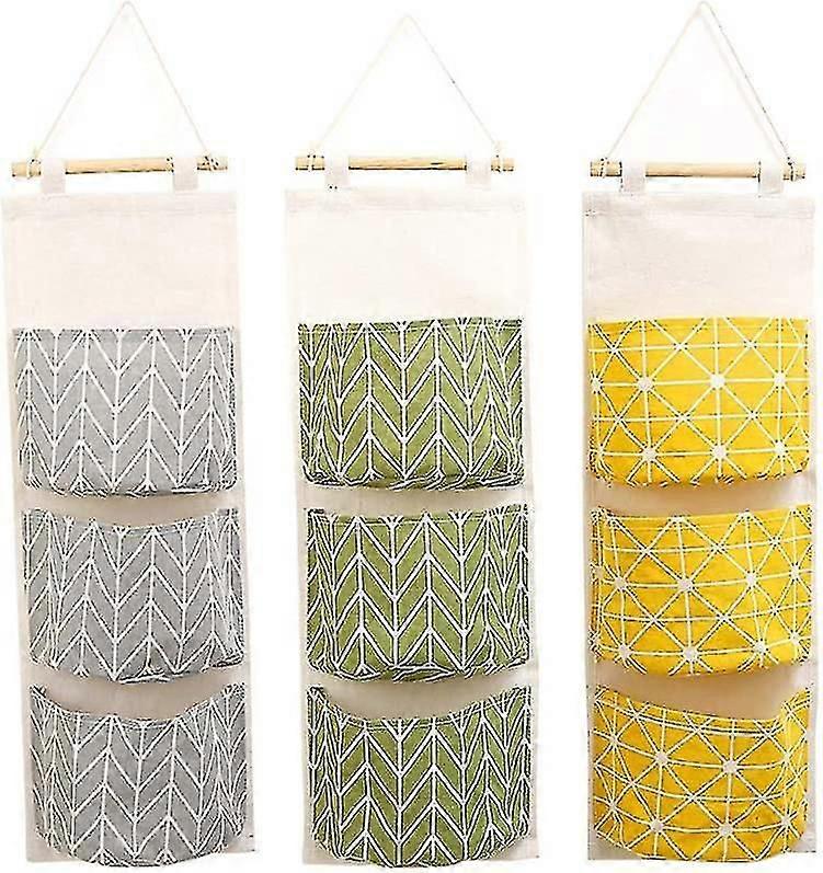 3pcs τοίχο κρεμαστή τσάντα αποθήκευσης, αδιάβροχο πάνω από το διοργανωτή ντουλάπα πόρτας| Λινάρι Farbric κρεμαστό διοργανωτή τσέπης με 3 απομακρυσμένες τσέπες πλάτους για