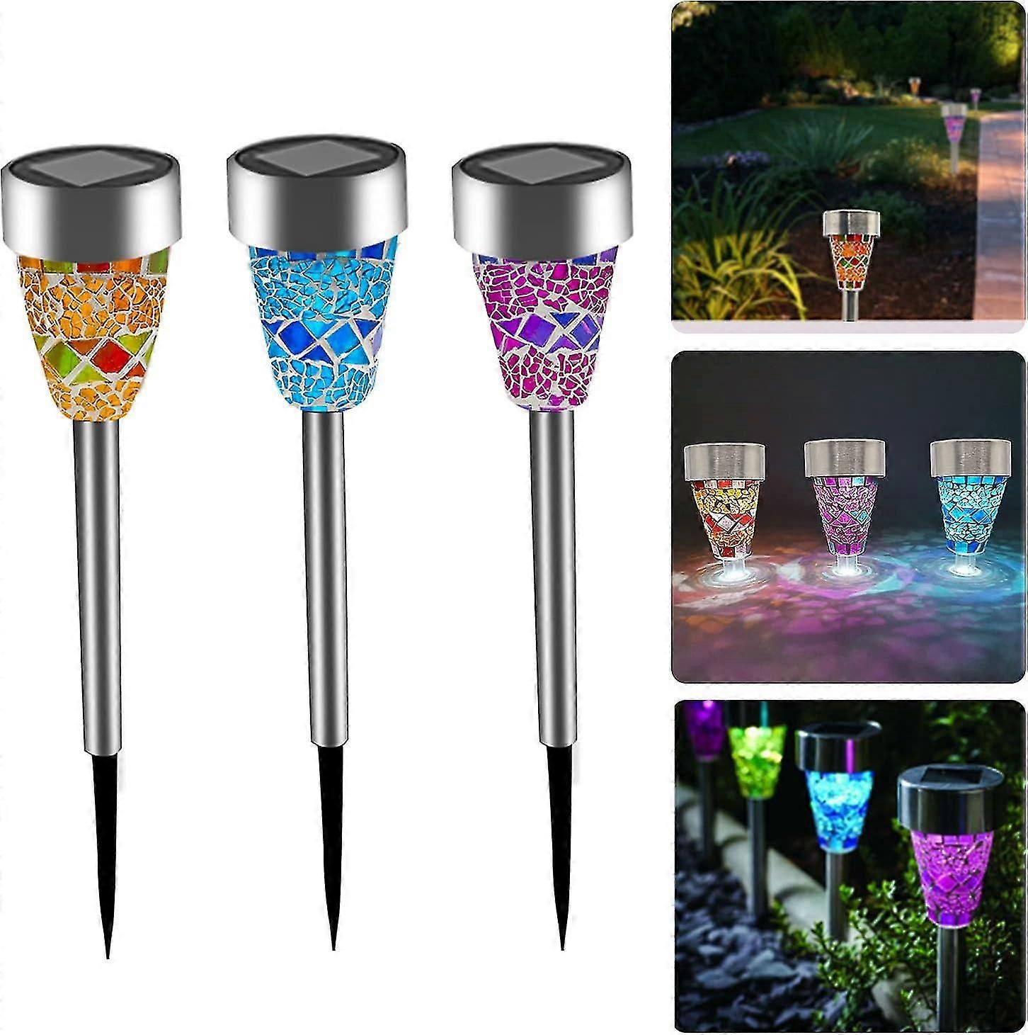 Set Of 3 Solar Garden Lights - Led Decoration Lamp Solar Lighting Waterproof Ip65 - Mosaic - For Garden, Terrace, Lawn, Backyard And Paths