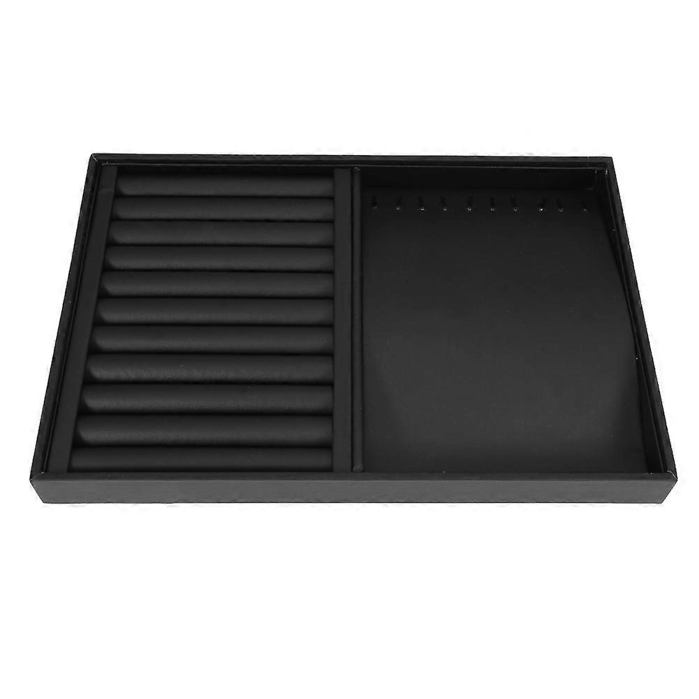 ジュエリーディスプレイトレイブレスレットリングイヤリングネックレスホルダー収納プレートケース(ブラックPU)