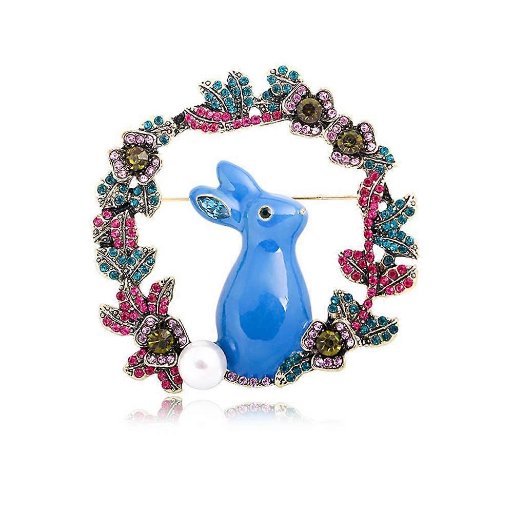 Rhinestone Rabbit Brooch - Enamel Floral Lapel Pin for Easter/Christmas
