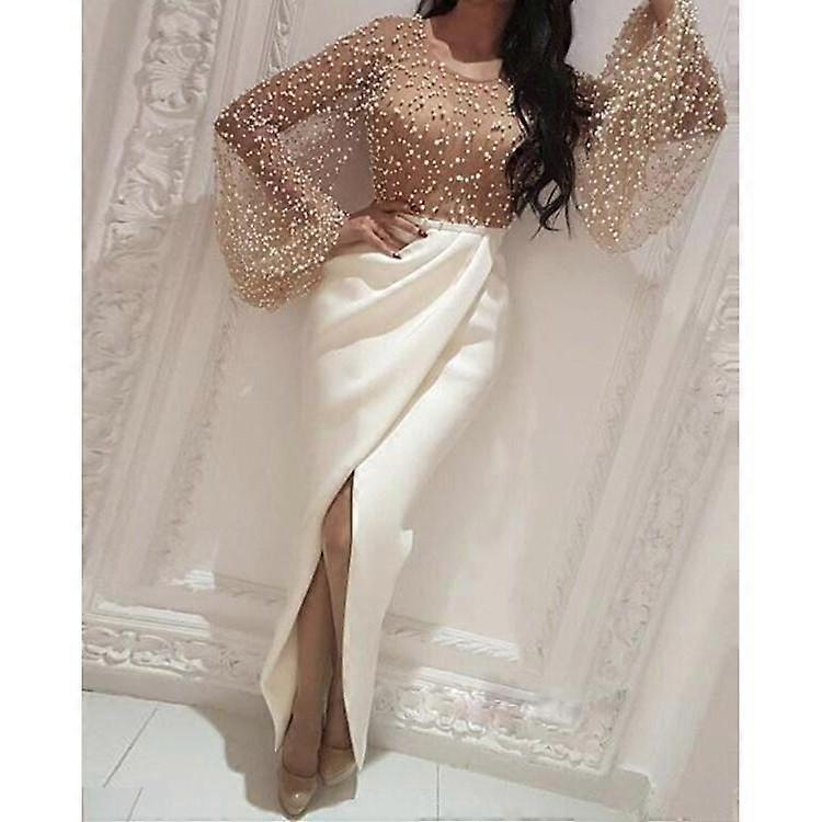 Naiset Häät Morsian Morsiusneidot Tyylikäs Pitkähihainen Pyöreä kaula-aukko Pilkku Jaettu Maxi Pitkä mekko Juhla Tanssiaispuku