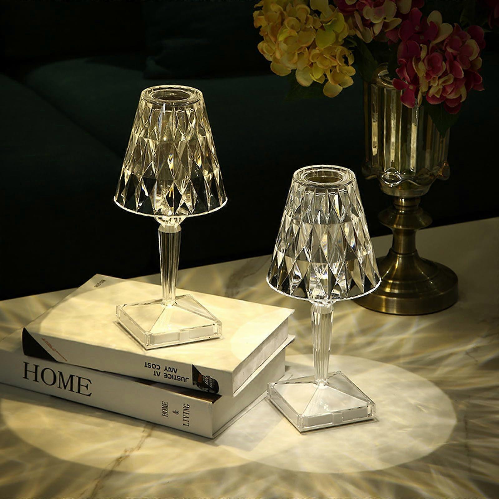 Crystal Touch Control Crystal Rose Rechargeable LED Diamond Non-Yellowing Acrylic Cordless Table Lamp 2-Pack Bedroom