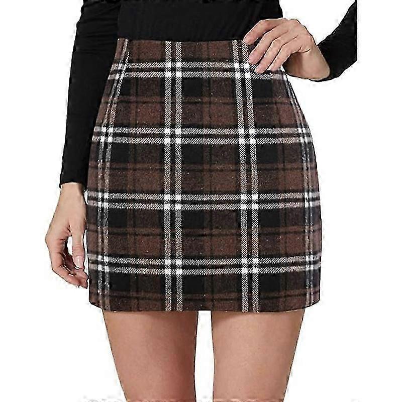 YENİ Bayan Yüksek Bel Ekose Etek, Bodycon Kalem Yün Mini Etekler