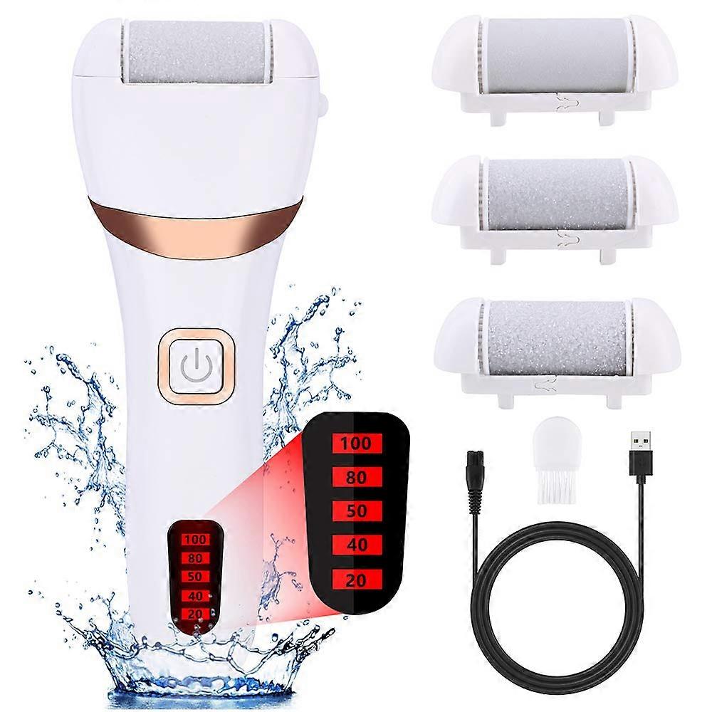 Pedicure Kit for Feet, Rechargeable Callus Remover with Replacement Roller Heads, Electric Foot File for Callus Removal, Two Speed Modes, LCD