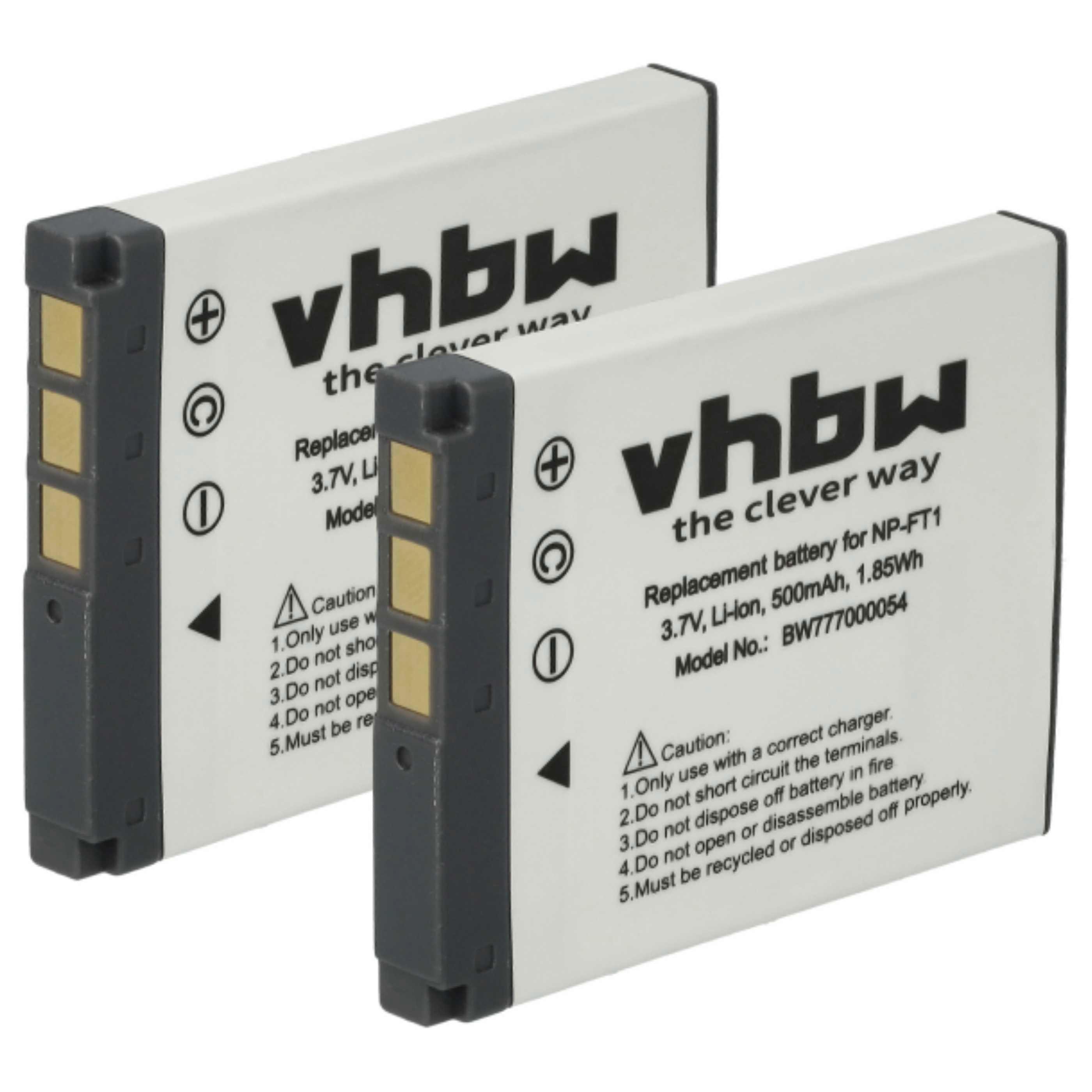vhbw 2x batteries compatibles avec Sony Cybershot DSC-M2, DSC-T10, DSC-L1, DSC-L1B, DSC-L1LJ, DSC-T1, DSC-L1R, DSC-M1 (500 mAh, 3,6 V, Li-Ion)