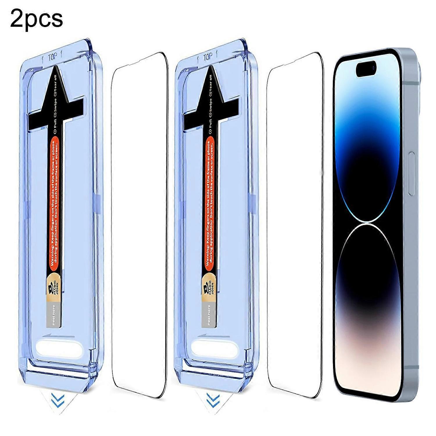 2 Sets For iPhone 14 Pro Tempered Glass HD Clear Screen Protector with Automatic Dust Removal Tool