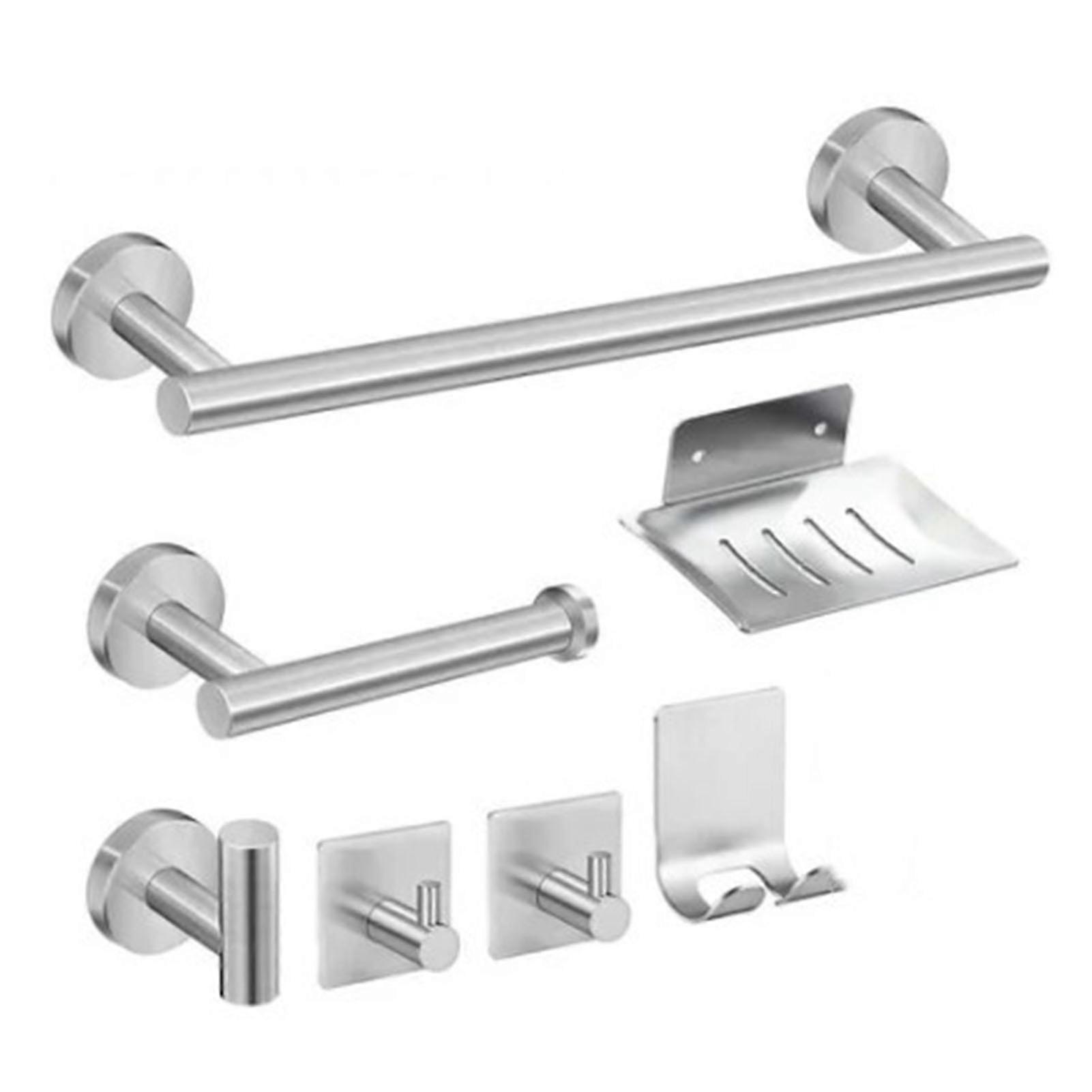 Bathroom Hardware Accessories Kit 7 Piece Towel Rack Tissue Holder Coat Razor Soap Tray Multifunction Hook Set