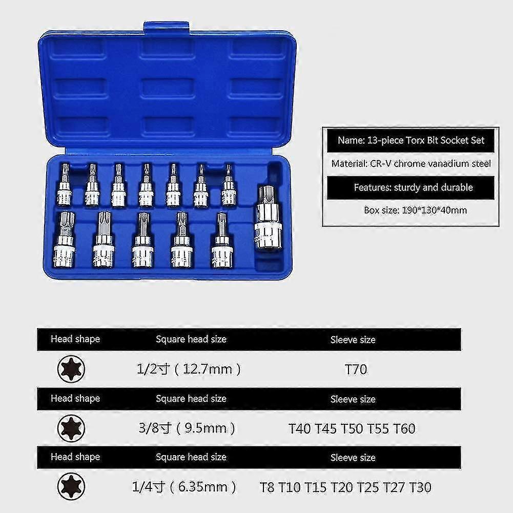 Set Of 13 S2 Steel Sockets, Socket Wrench Set, Set Of 6 Socket Adapters And Reducers Set Of Screwdriver Bits
