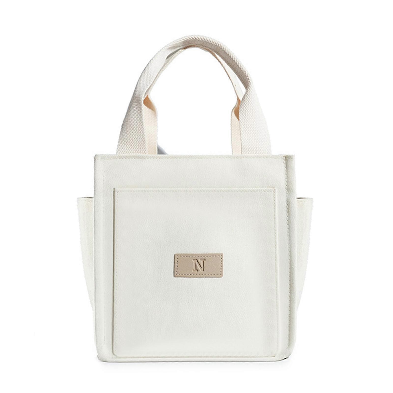 Stylish Multi Pocket Canvas Tote Bag Durable and Versatile for Students Office Workers and Travel Enthusiasts  White