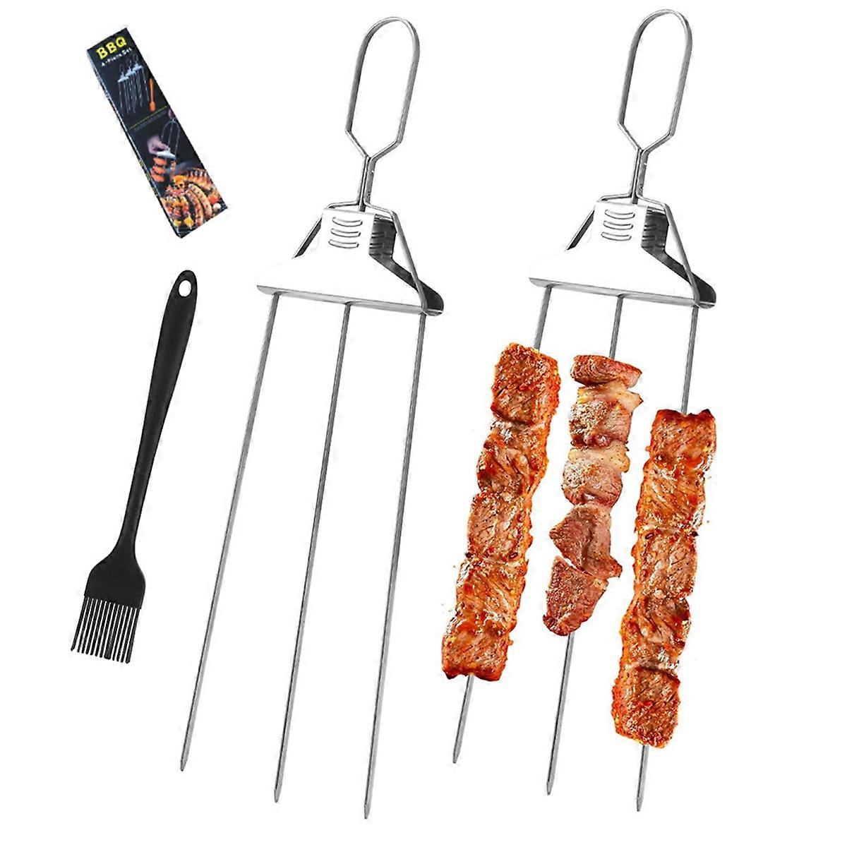 2pcs Stainless Steel Kabob Skewers 3 Way Grill Skewers,Reusable