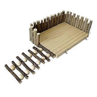 Wooden Platform Stand Pet Bird Natural Wood Playground with Climbing Ladder for Junior Squirrel Hamster Small Animal