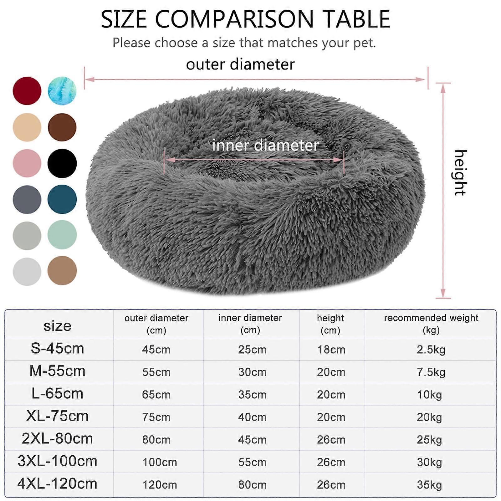 Soft Plush Round Pet Bed, 45-120cm, Multiple Colors, Washable