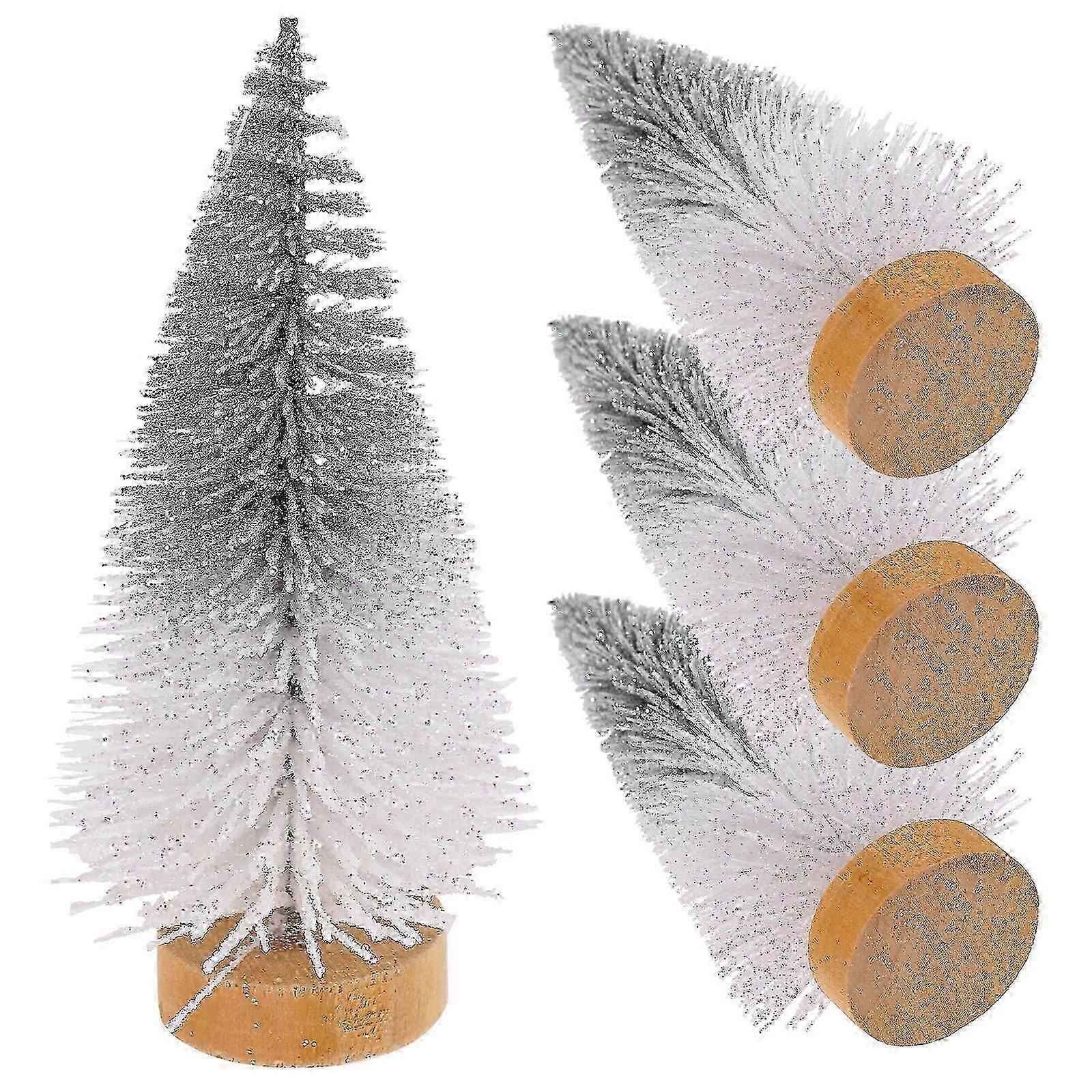 4-Pack Mini Artificial Christmas Trees with Wooden Base, Tabletop Holiday Decor