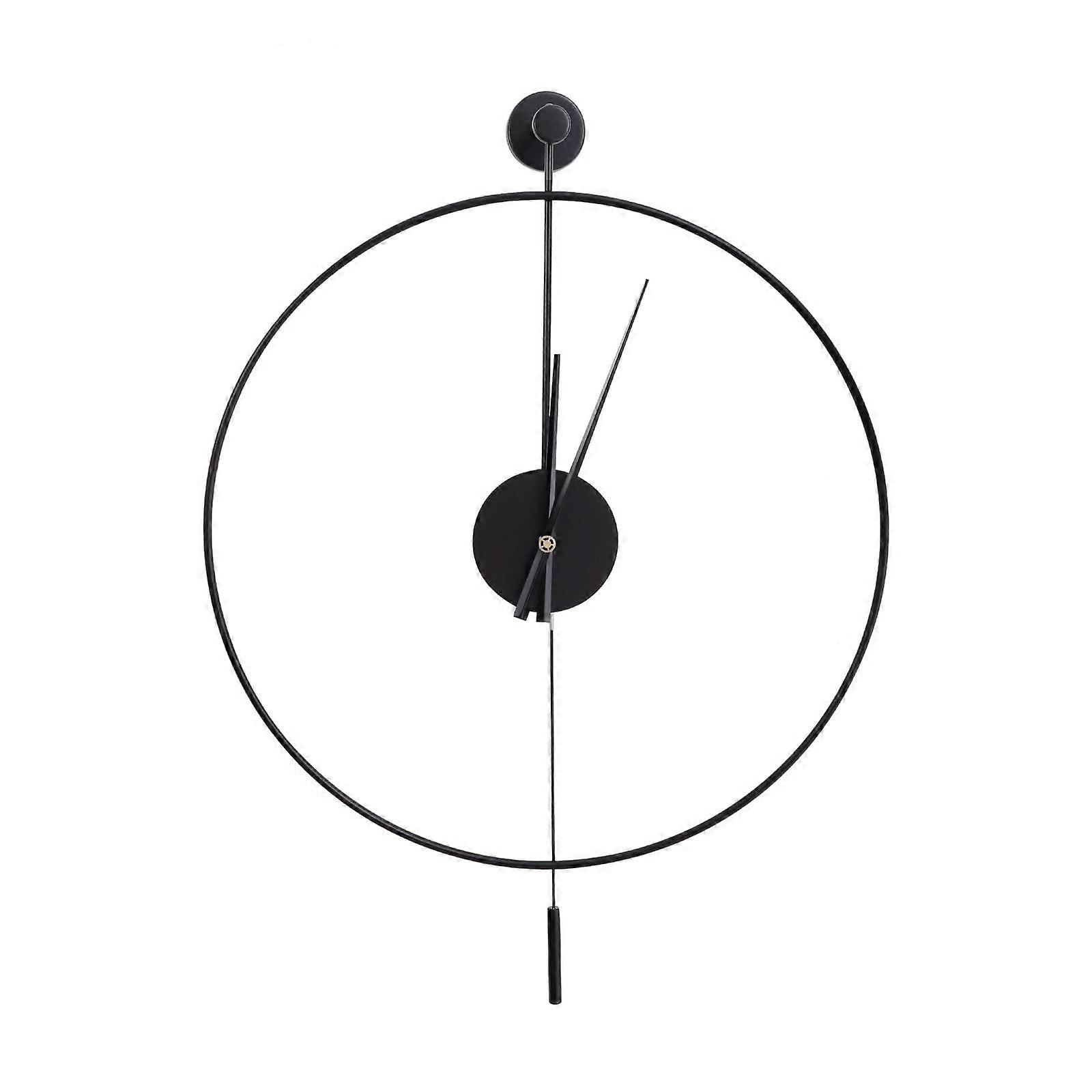 Classical Large Decorative Wall Clock with Pendulum, Modern Round Non-Ticking Silent Metal Wall Clock, 23.6' (Black)