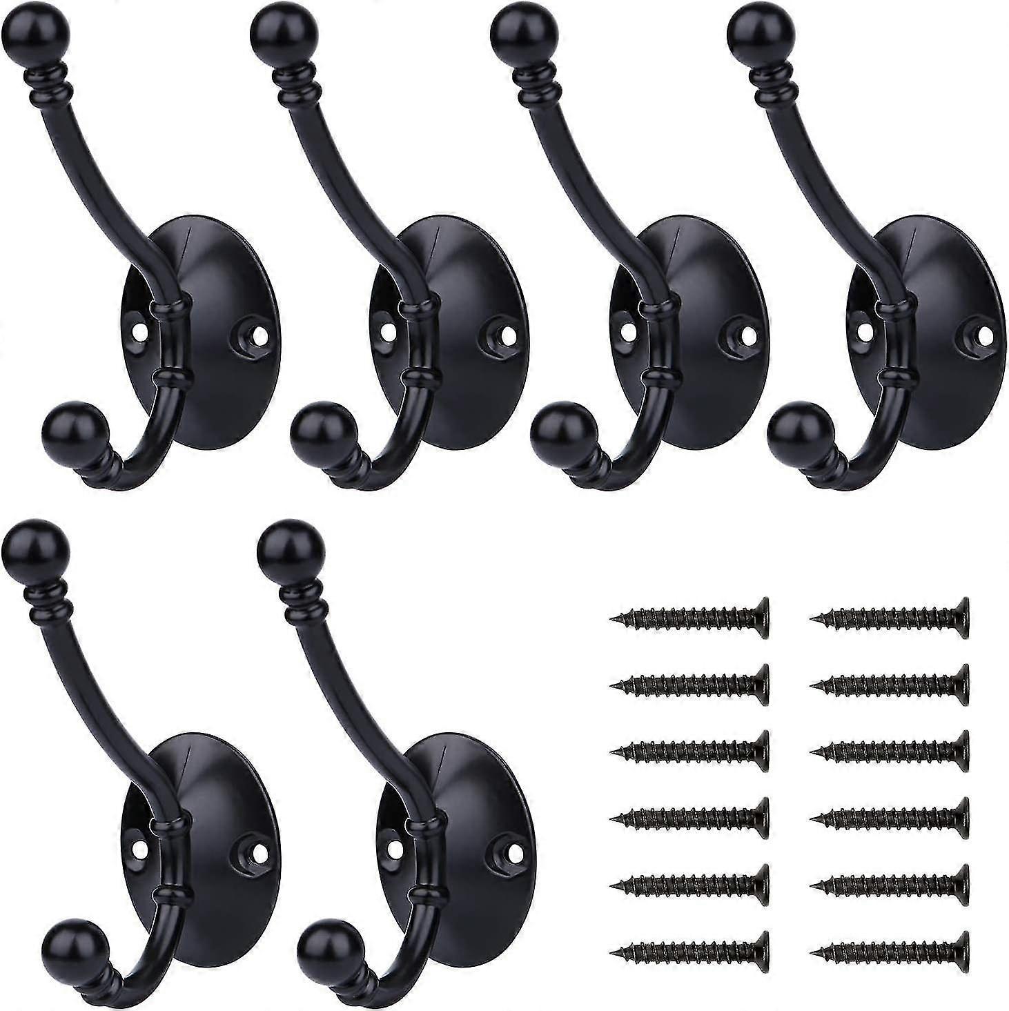 Durable 6-Pack Double Coat and Hat Hooks - Wall Mounted with Screws for Easy Installation and Versatile Use