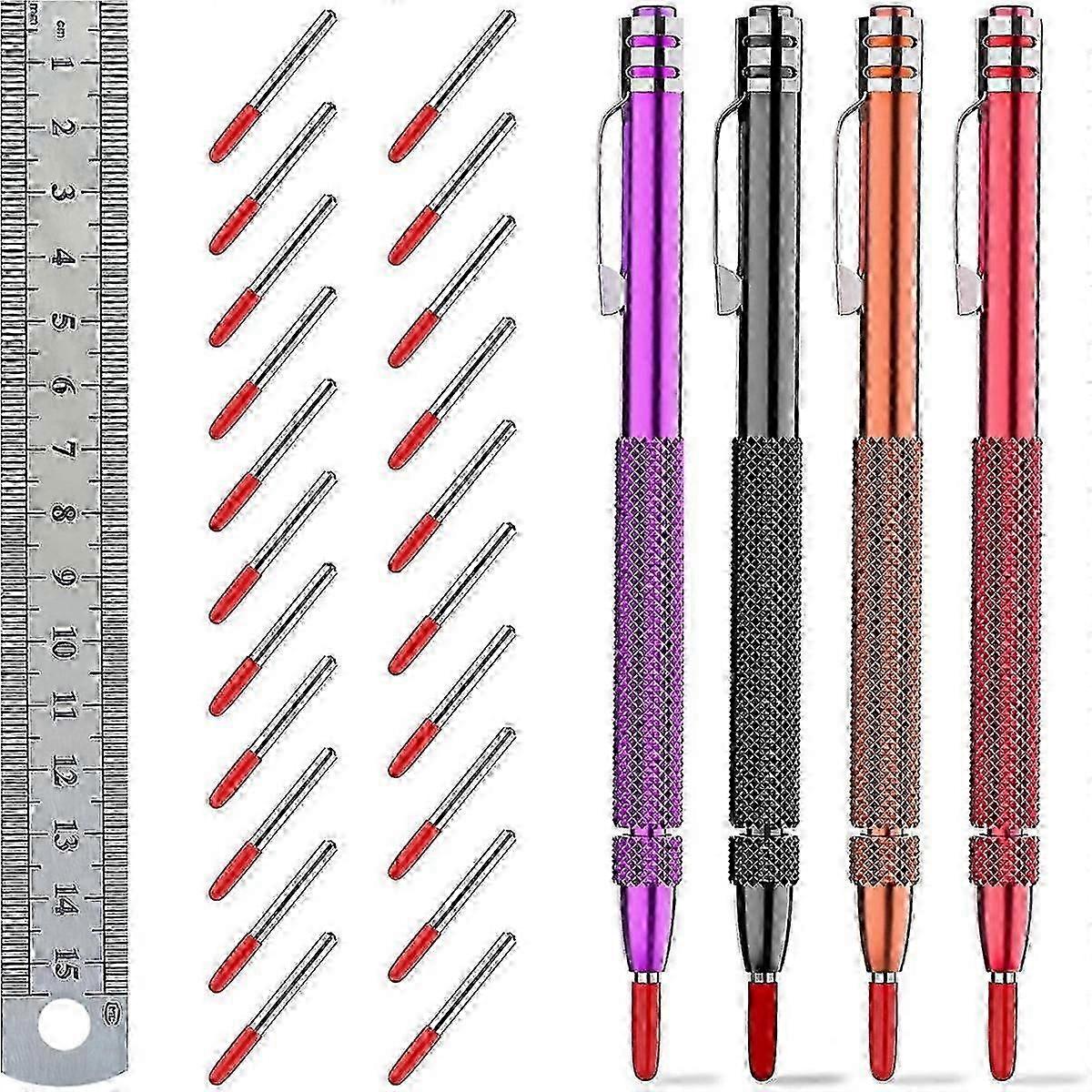 Color Tungsten Carbide Scriber with Magnet,A Ruler,with Extra 21Replacement Marking Tip,for Glass/C