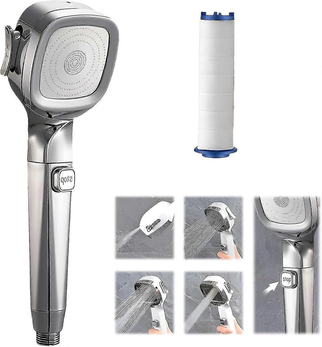 4-mode Handheld Pressurized Shower Head With Pause Switch, High Pressure Shower Head Adjustable Spa