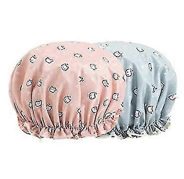 Shower Caps 2 Pack Waterproof Double Layers Shower Caps Elastic,cat