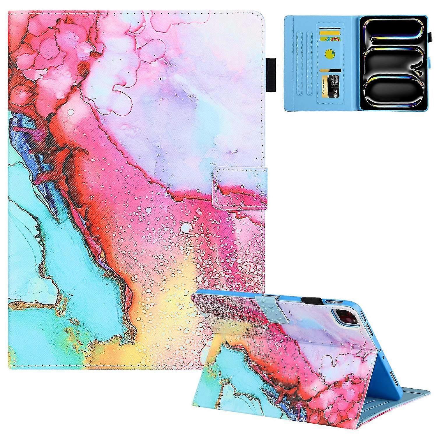 For Ipad Pro 11 (2024) Case Pattern Printing Stand Pu Leather Tablet Cover - Red Moon