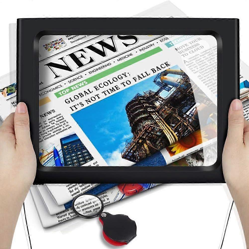 Lighted magnifier, 3x magnification reading magnifier, A4 reading aid with 12 LED lights - With folding stand