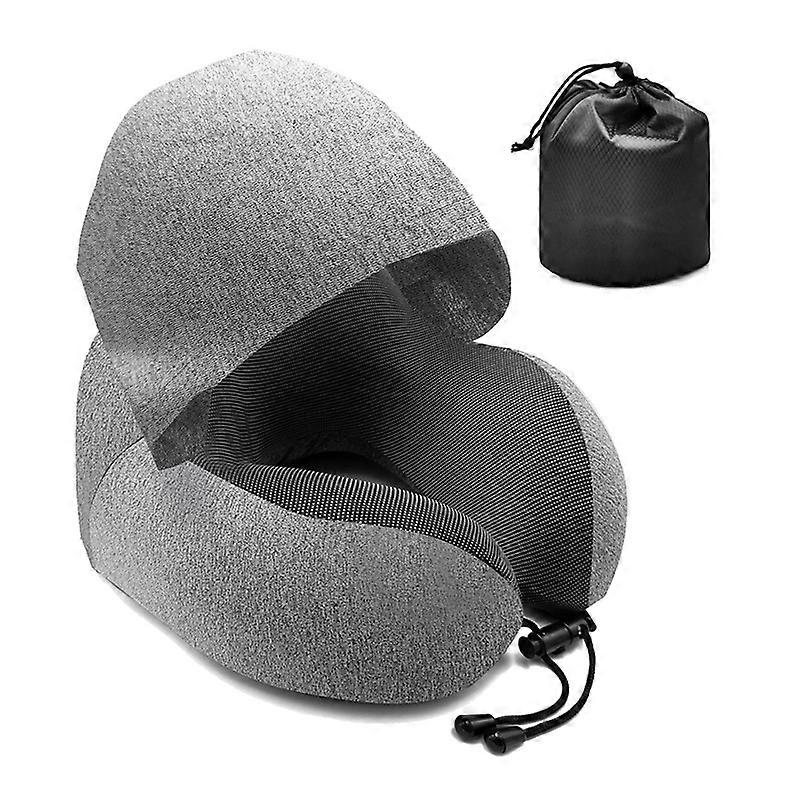 Oreiller de voyage en forme de U avec capuche et chapeau, gris