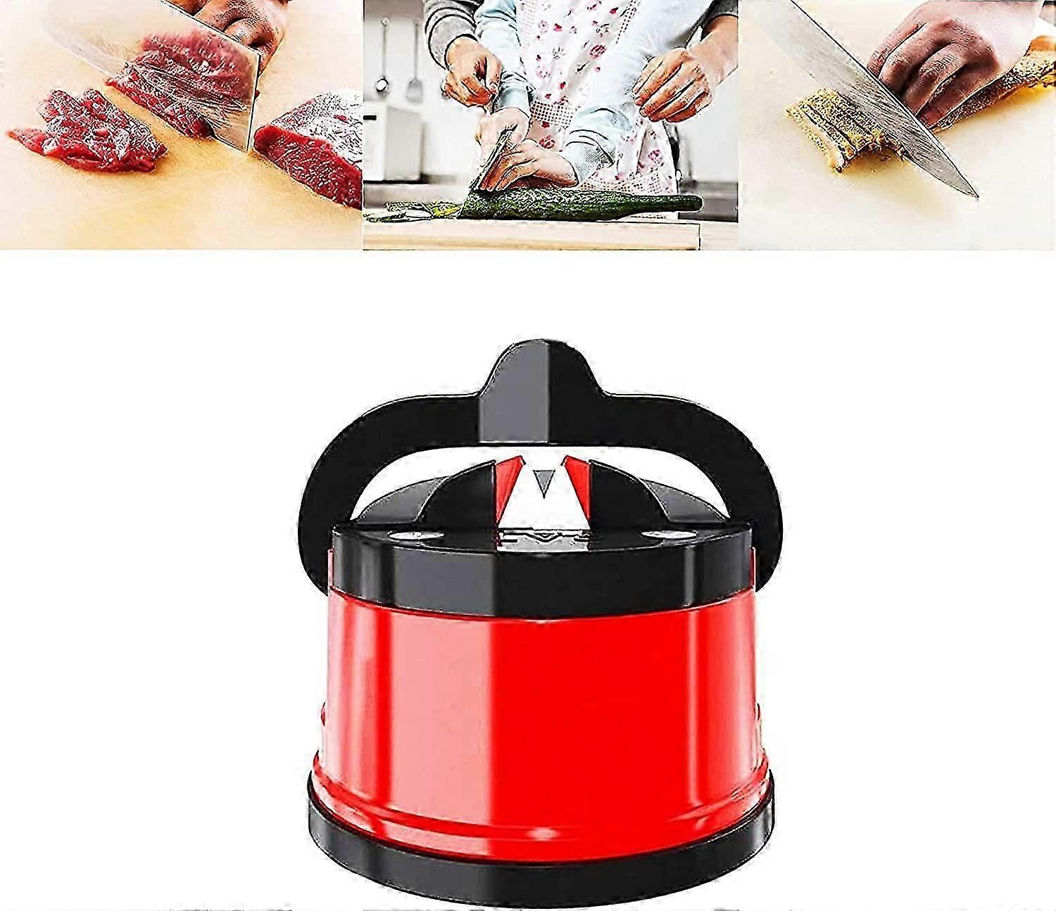 (Red)Suction Knife Sharpener Manual Sharpener Whetstone Whetstone Sharpener with Suction Cup for all Blade Types for Kitchen,Workshop,Craft Rooms,Camp