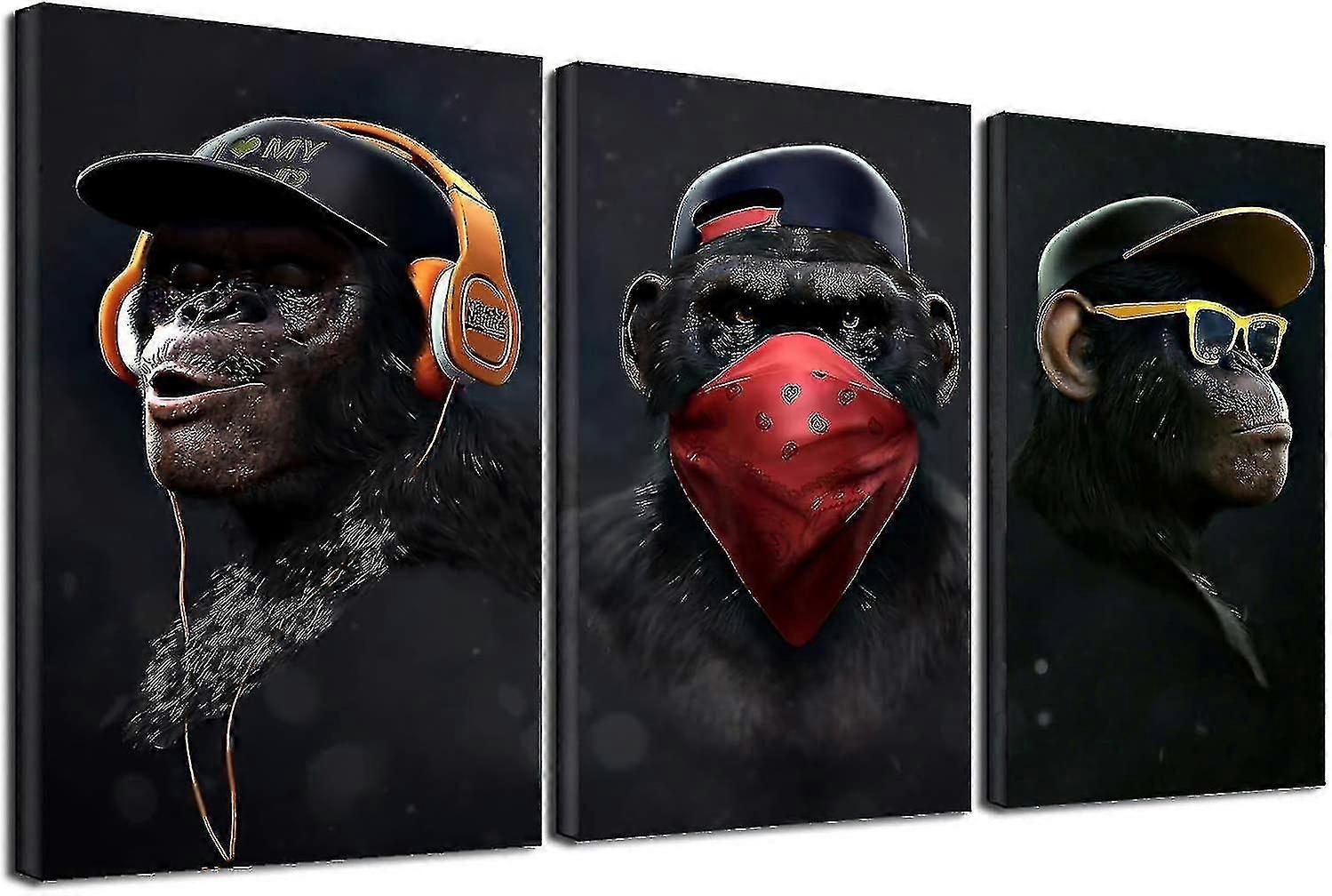 Wise Monkeys Canvas Wall Art Print Canvas Prints Do salonu Nowoczesny wystrój domu 30x50cm 3 Piecescanvas Only