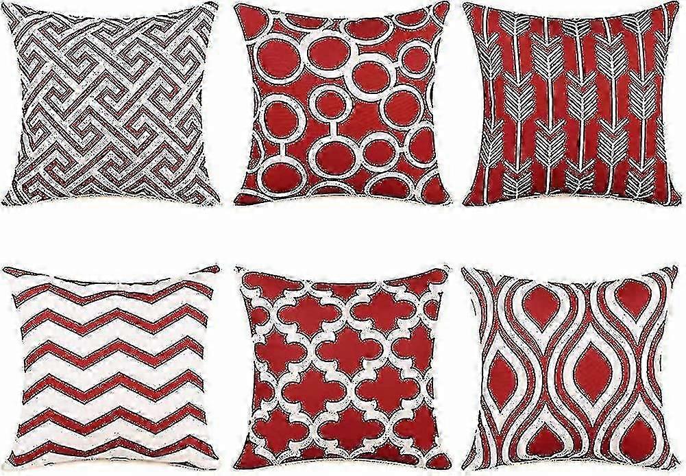 Set Of 6 Red Decorative Square Throw Pillow Case Cushion Covers Pillowcases