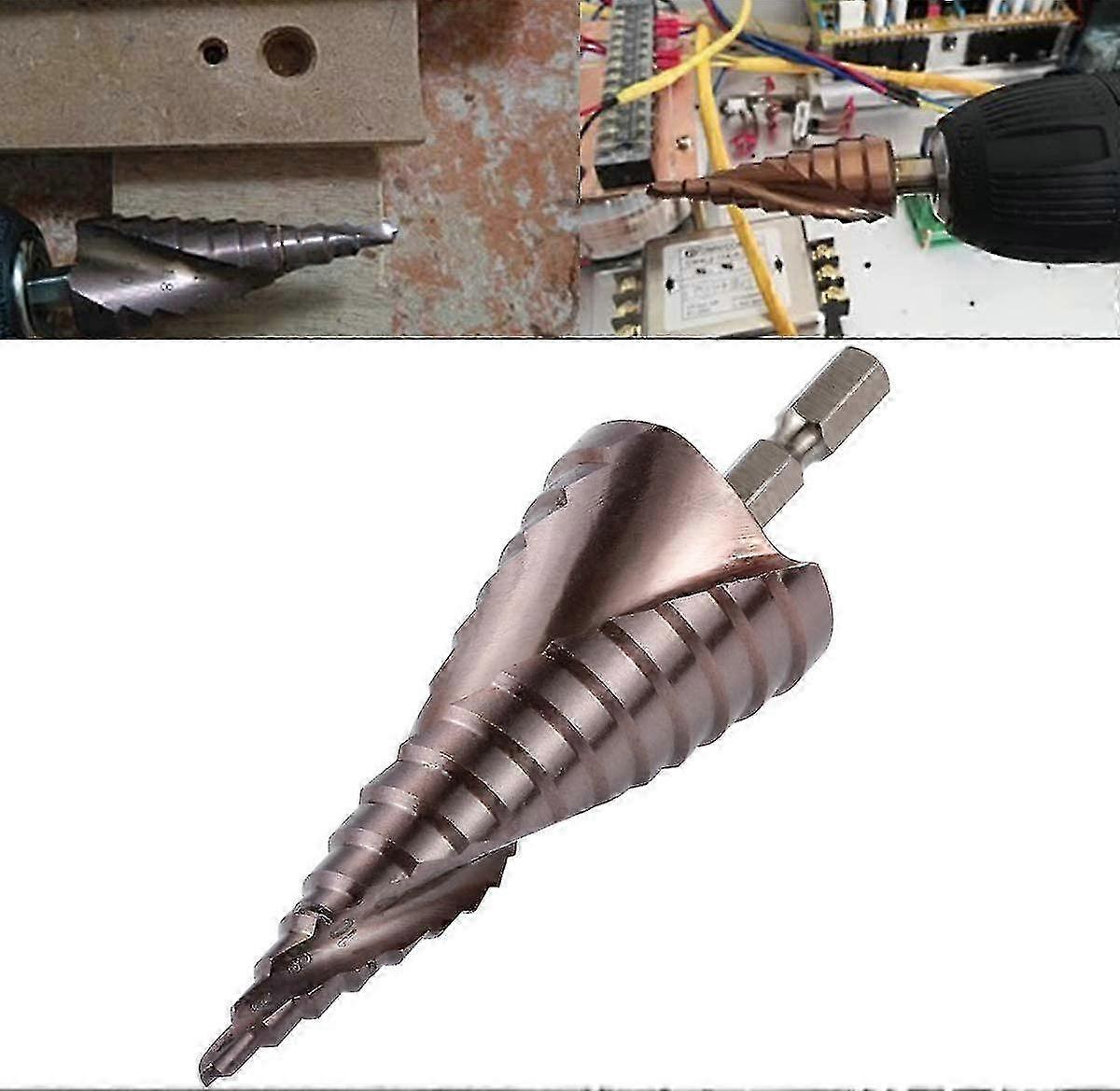 4-32mm HSS M35 cobalt spiral groove step drill bits with 1/4'' hex handle available in 15 sizes suitable for various projects