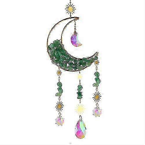 Hanging Crystal Suncatcher, Moon Sun Catcher Window Decor - Green