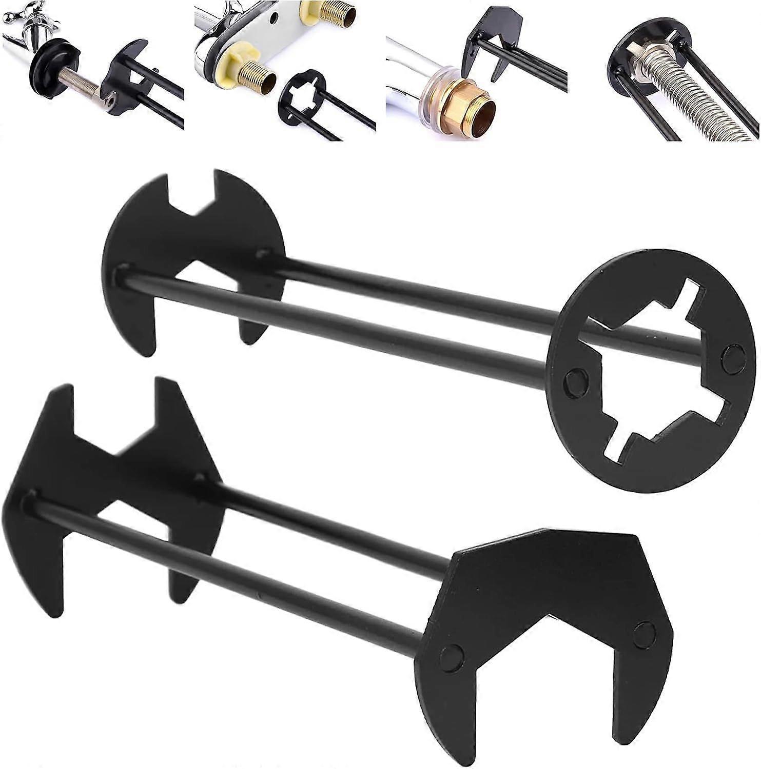 2Pcs Basin Wrench Multifunctional Sink Wrench Tap Spanner 7 Sizes Universal Under Sink Plumbers Wrench Faucet Nut Removal Tool Set Four-jaw Hex