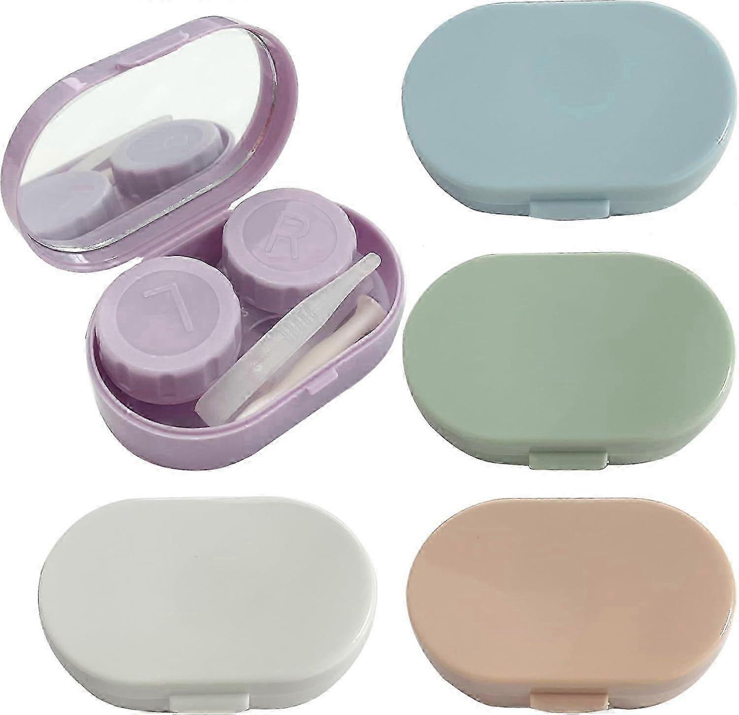 5 Pack Contact Lens Case Cute, Cream Color Contact Case with Mirror Tweezers