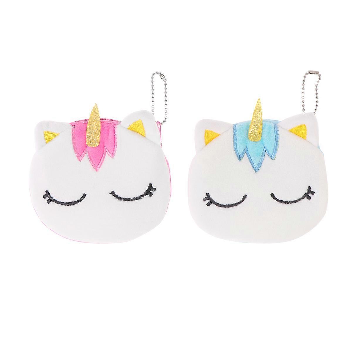 Kids Change Purse Small Cartoon Style Unicorn Plush Key Pouch for School Blue 2Pcs