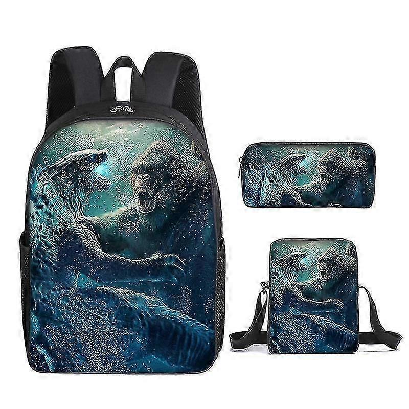 Children's Gift Godzilla Vs. King Kong School Bag Three-piece Backpack + Satchel + Pencil Case#3 vxz