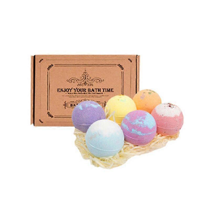 Bath Ball Explosion Bath Salt Ball 60g*6 Floating Multi-bubble Dried Flower Two-color Essential Oil Bath Salt Ball Box