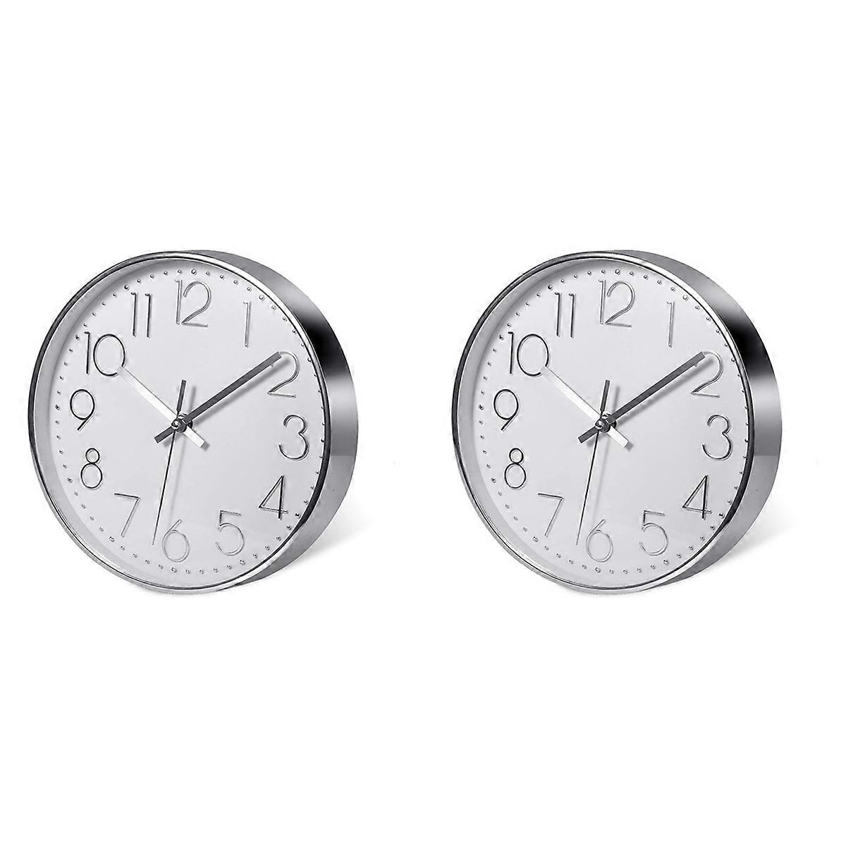 Modern Silent Wall Clock for Home Office Kitchen (25cm, Silver)