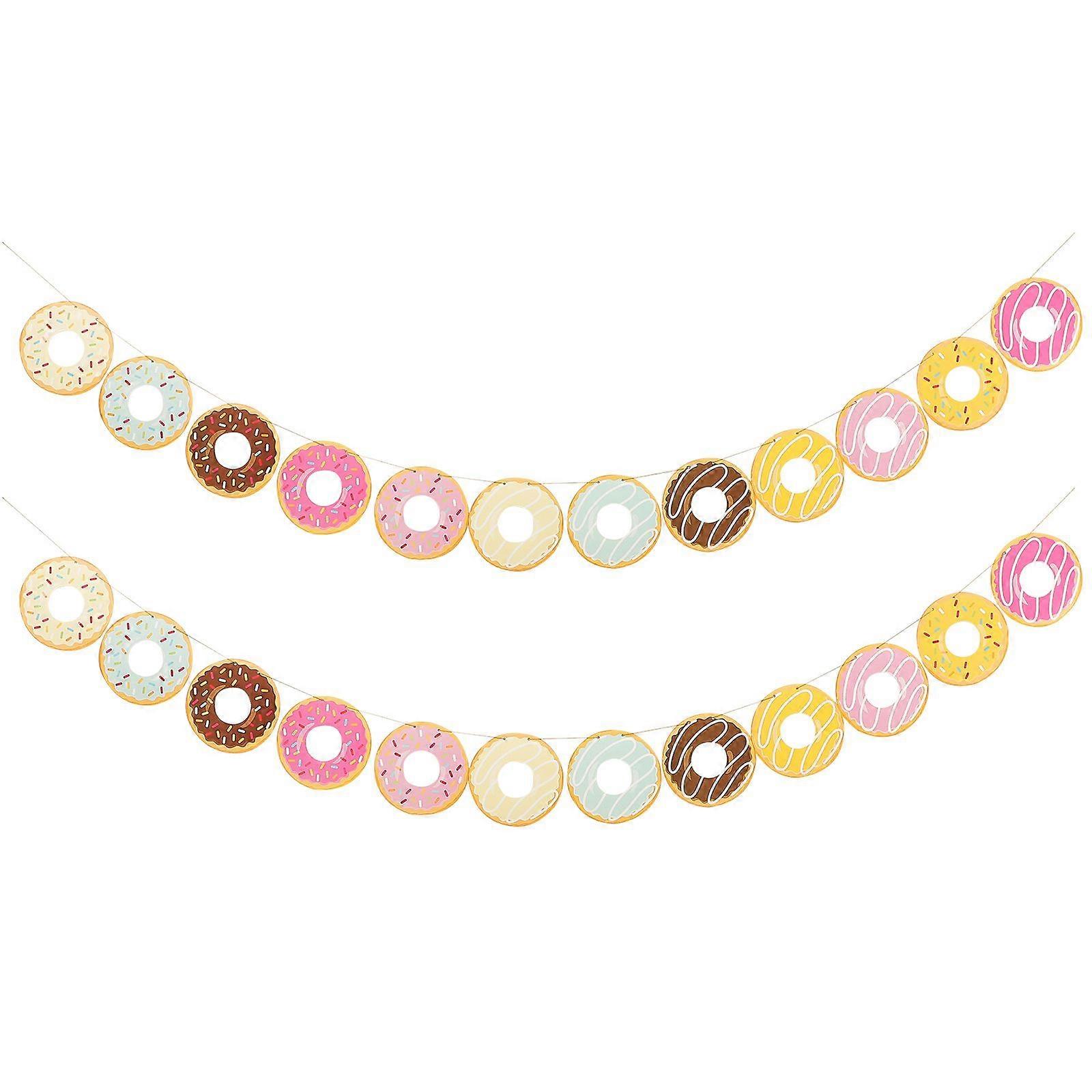 2 Pcs Donut Theme Party Banners Donut Bunting Doughnut Party Hanging Decors