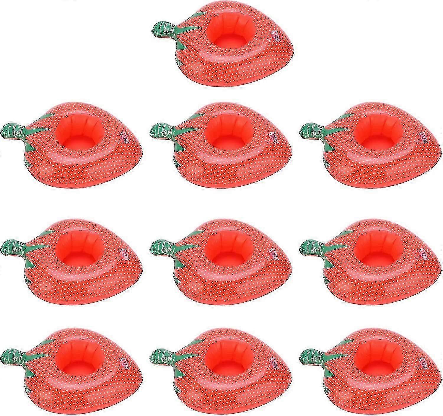 10 Pack of Inflatable Drink Coasters for Swimming Pool with Strawberry Float Design