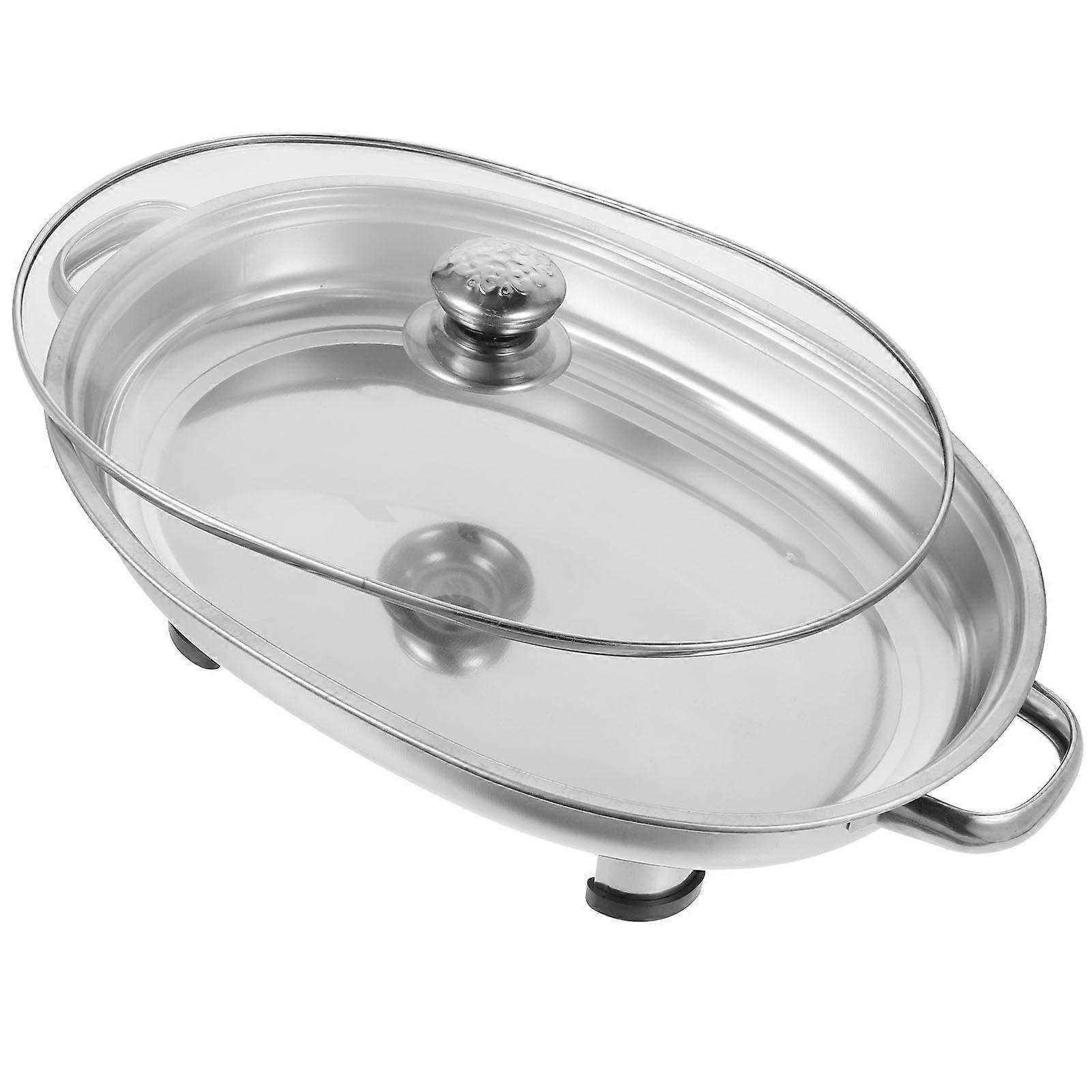 Stainless Steel Buffet Tray with Grilled Holder for Canteen, Party, and Kitchen Use – Easy to Clean Serving Pan with Stable Feet for Food Display