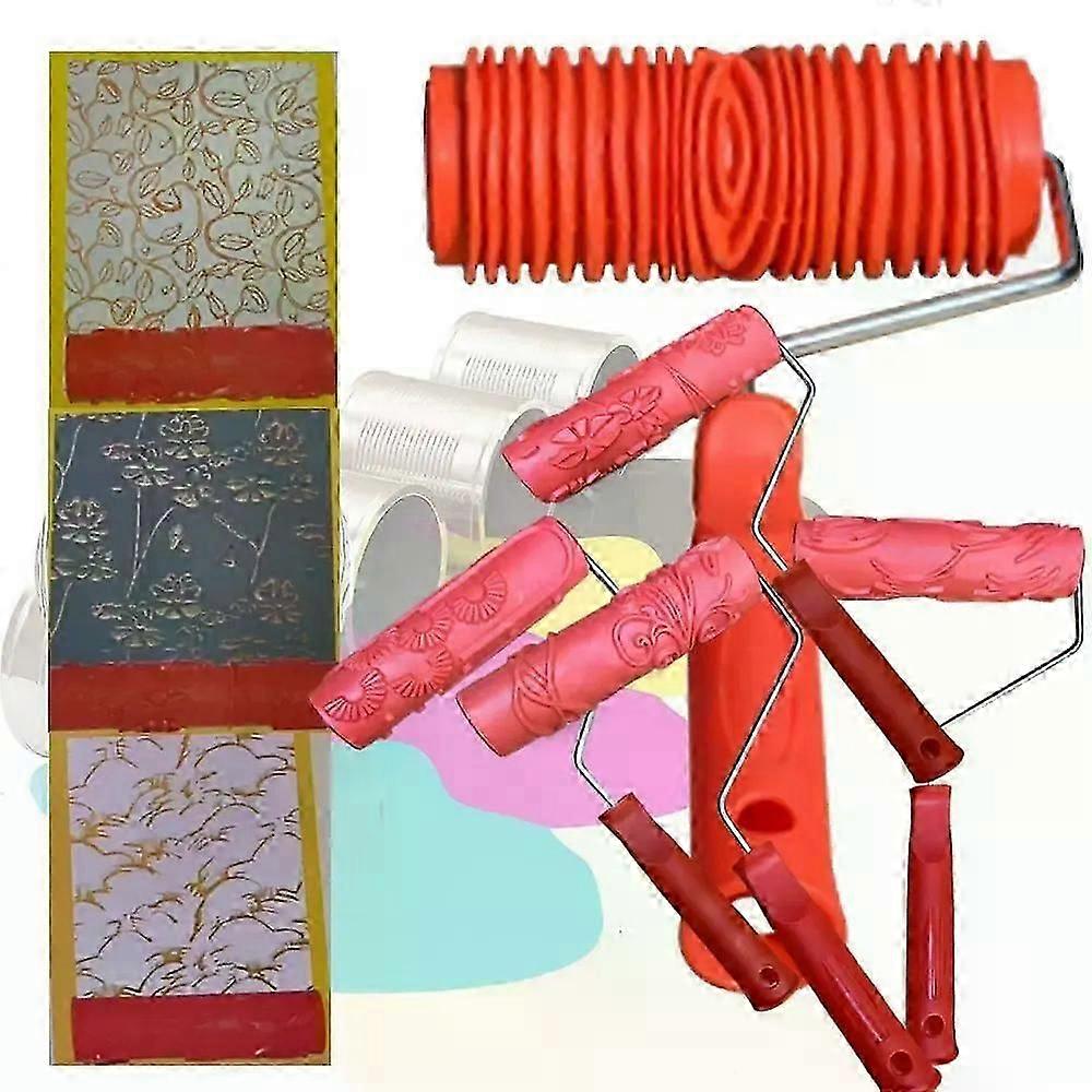 Rubber Imitation Wood Grain Pattern Paint Roller DIY Paint Texture Pigment Printing Wall Painting Roller with Handle Home Tool