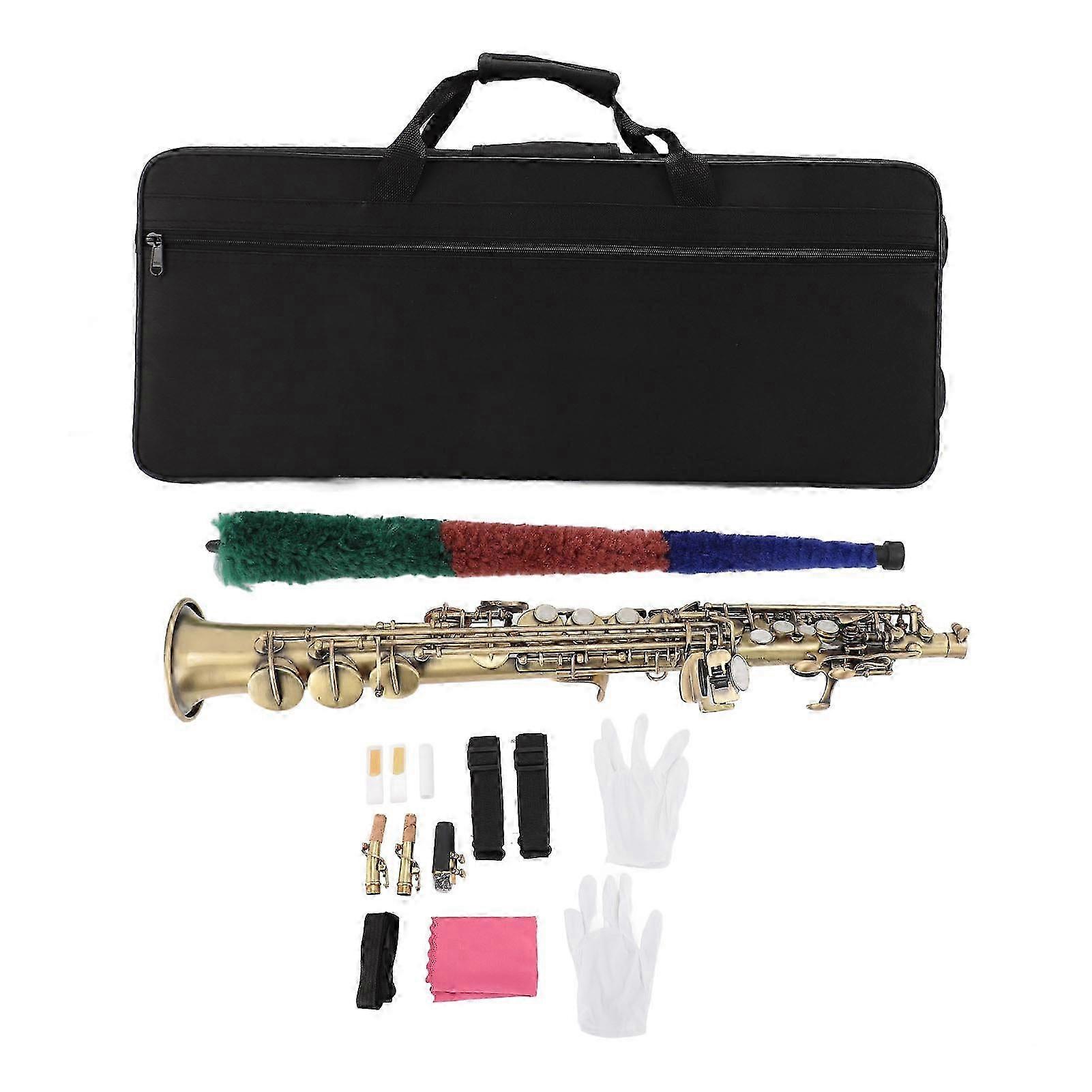 Soprano Saxophone Bb Key Sax Straight Instrument For Beginner Intermediate Players Student With Carrying Case