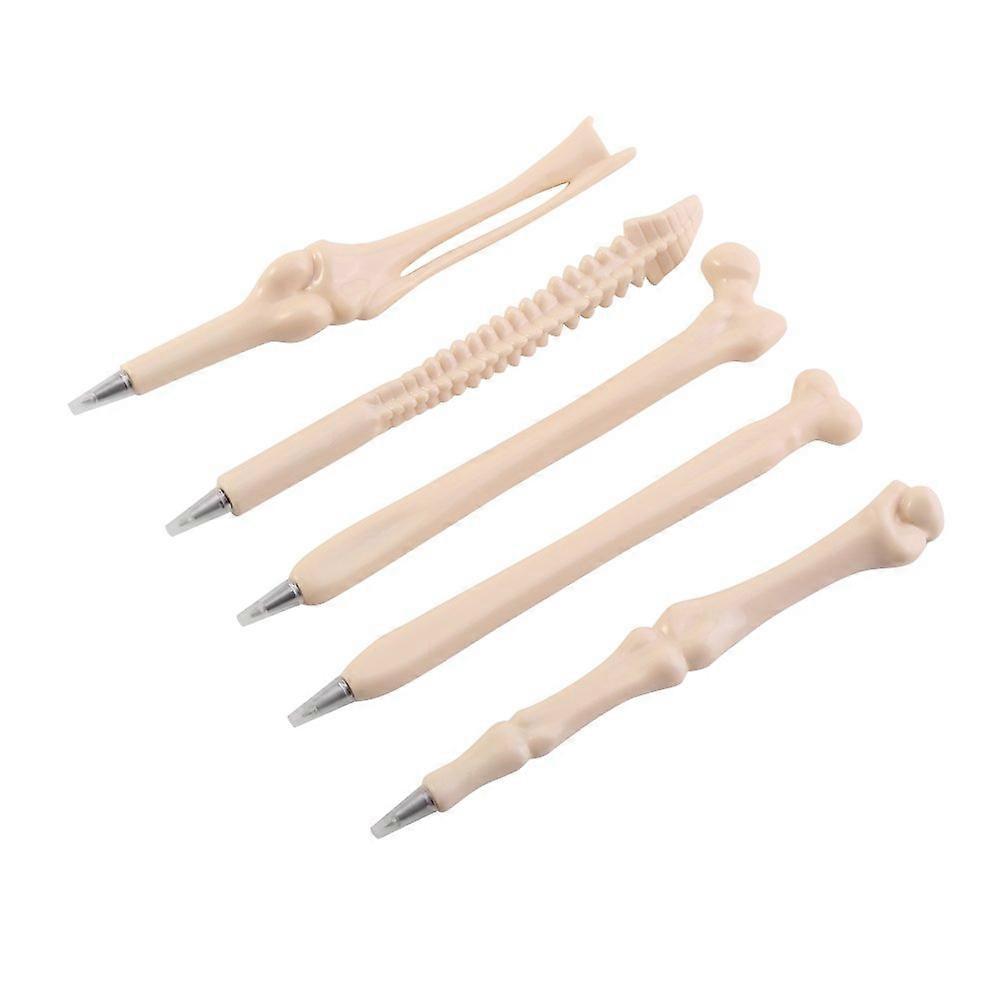 5pcs/set Black Ballpoint Pens, Medium Point (0.7 mm), Bone Shape, Flexible Barrel