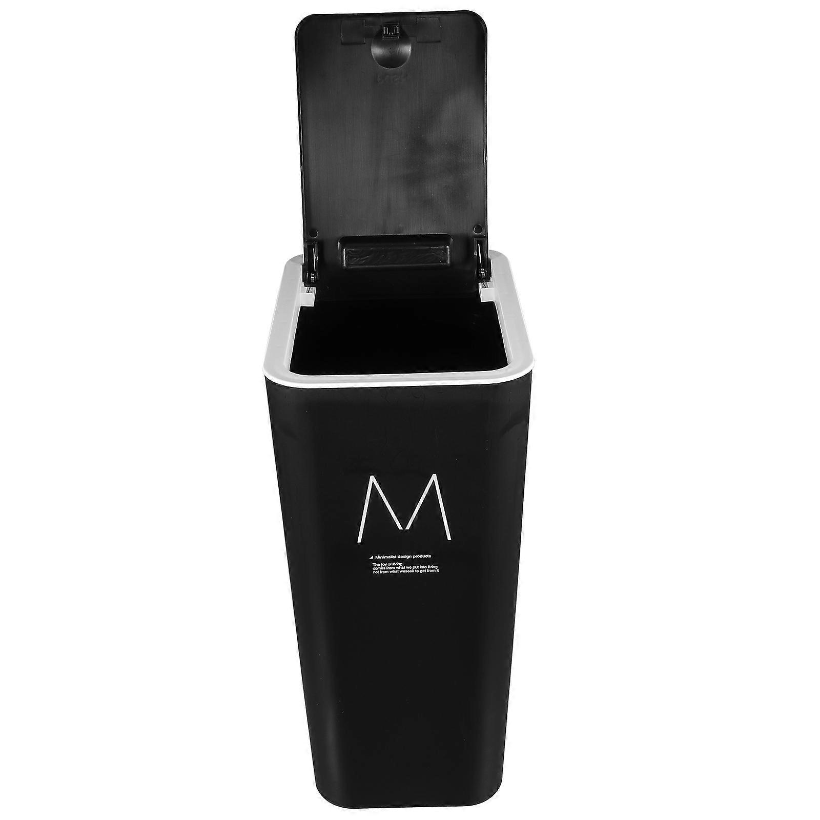Top Trash Bin with Lid Space Saving Plastic Garbage Can for Kitchen, Bathroom or Office Use Large Opening Design Black
