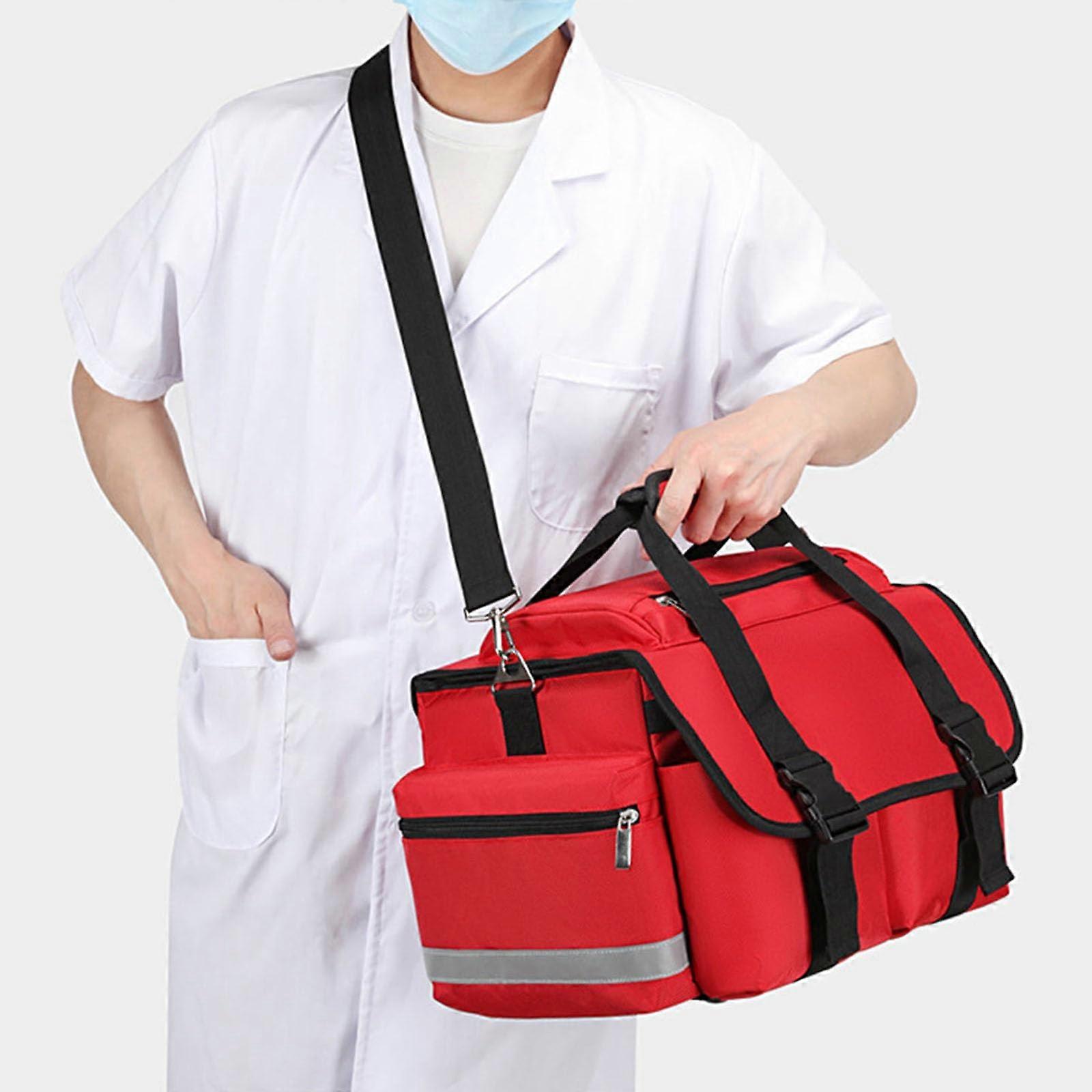 First Aid Kit with Multiple Compartments and, Portable Survival Emergency Trauma Shoulder Bag, Fire Retardant and TearResistant Red Rot