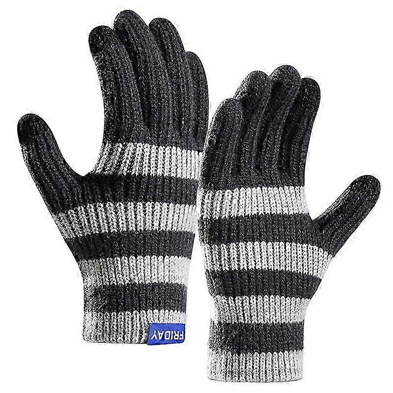 メンズストライプウィンターアウトドアウォームグローブ、フルフィンガータッチスクリーン機能付き